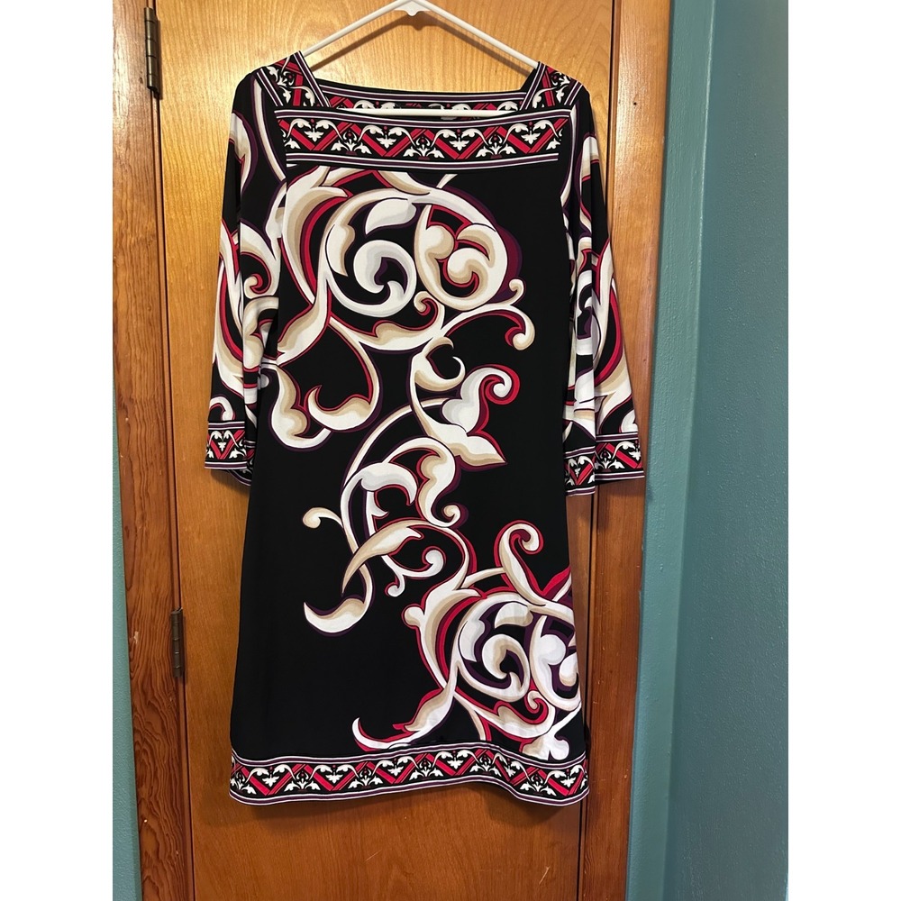 White House Black Market Red Swirl Print Midi Dress Medium